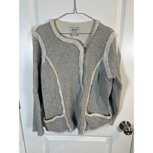 Lucky Lotus Womens Knit Jacket Raw Edge Asymmetrical Zip Gray 2X